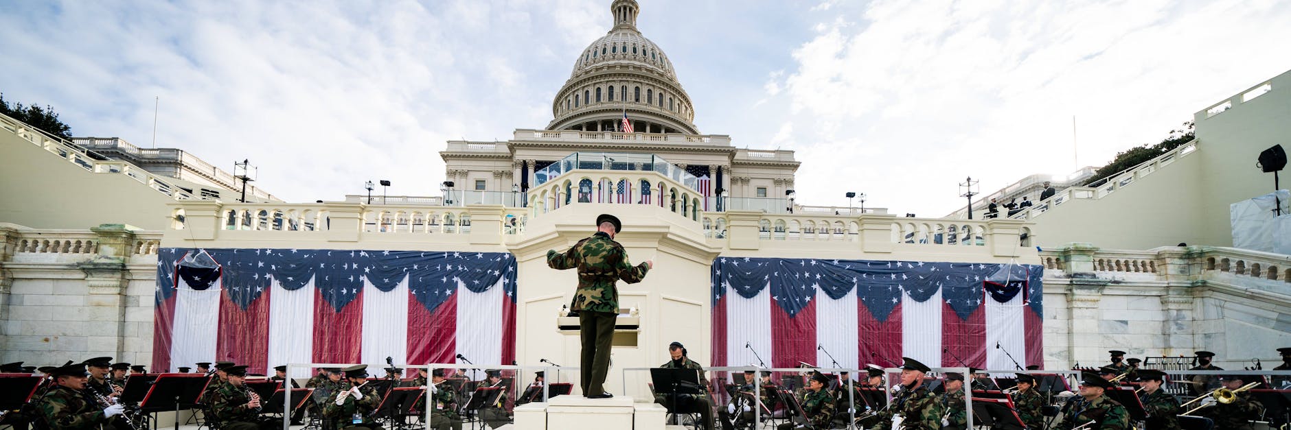 Eine Militärkapelle übt vor dem Kapitol für die Inaugurations-Zeremonie.
