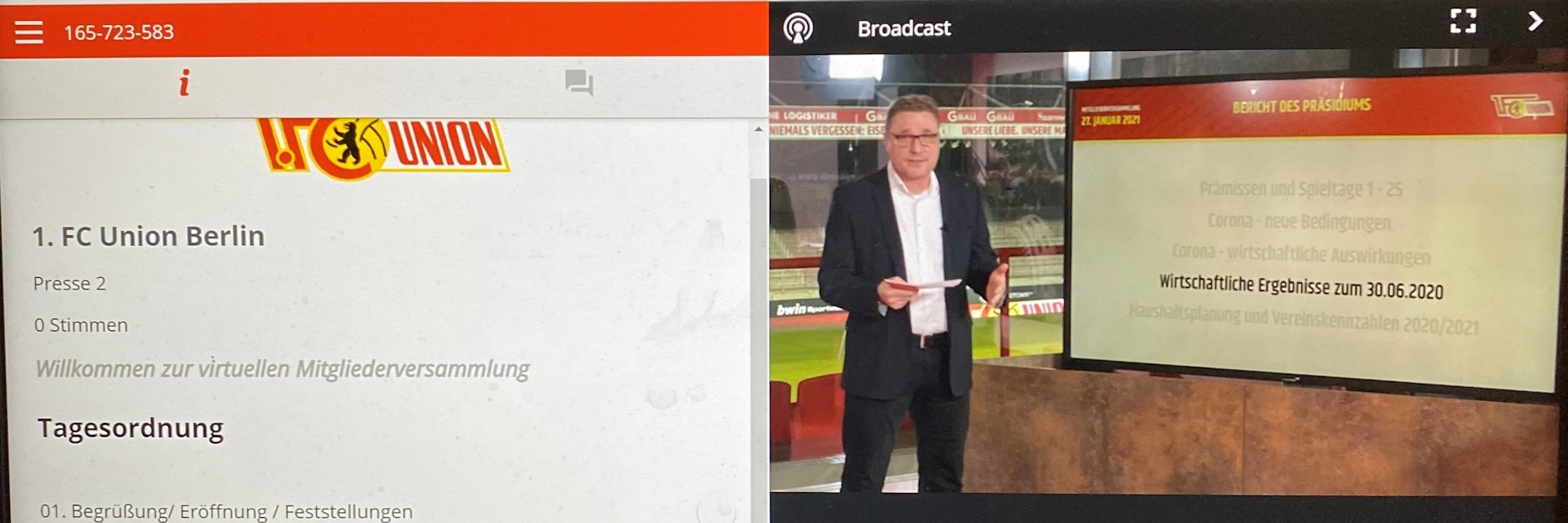 So stellte sich am Mittwochabend Unions Mitgliederversammlung dar – alles rein digital.&nbsp;