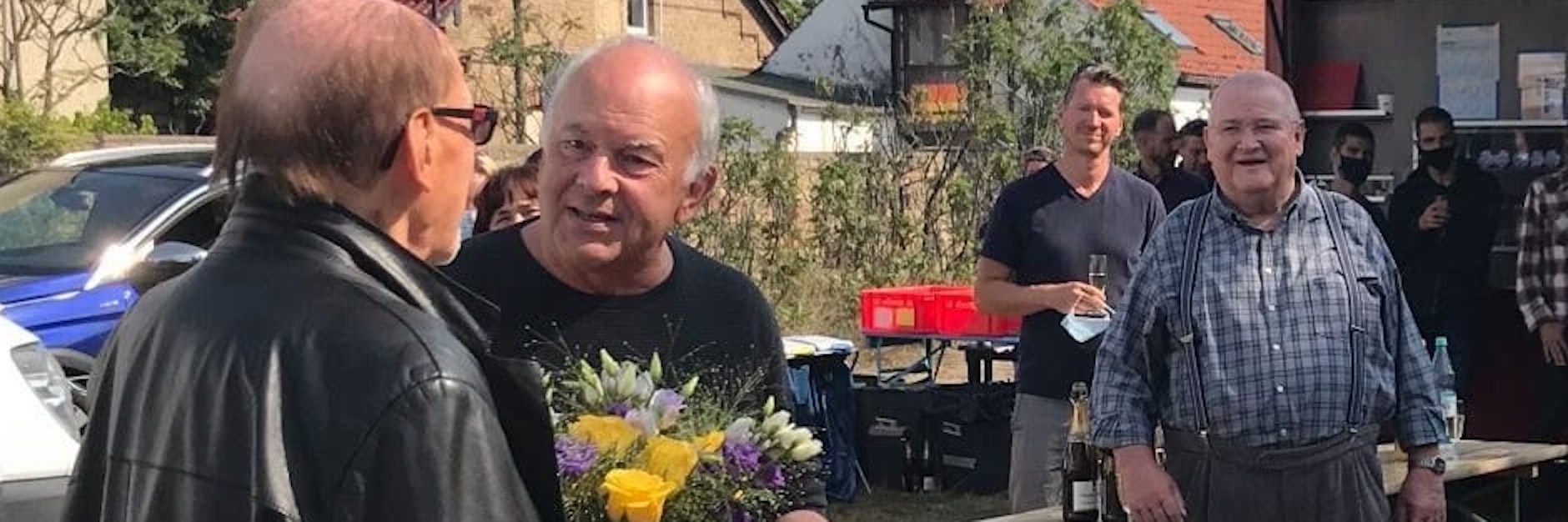 Herbert Köfer, Regisseur Bernd Böhlich und Hauptdarsteller Horst Krause in einer Drehpause.