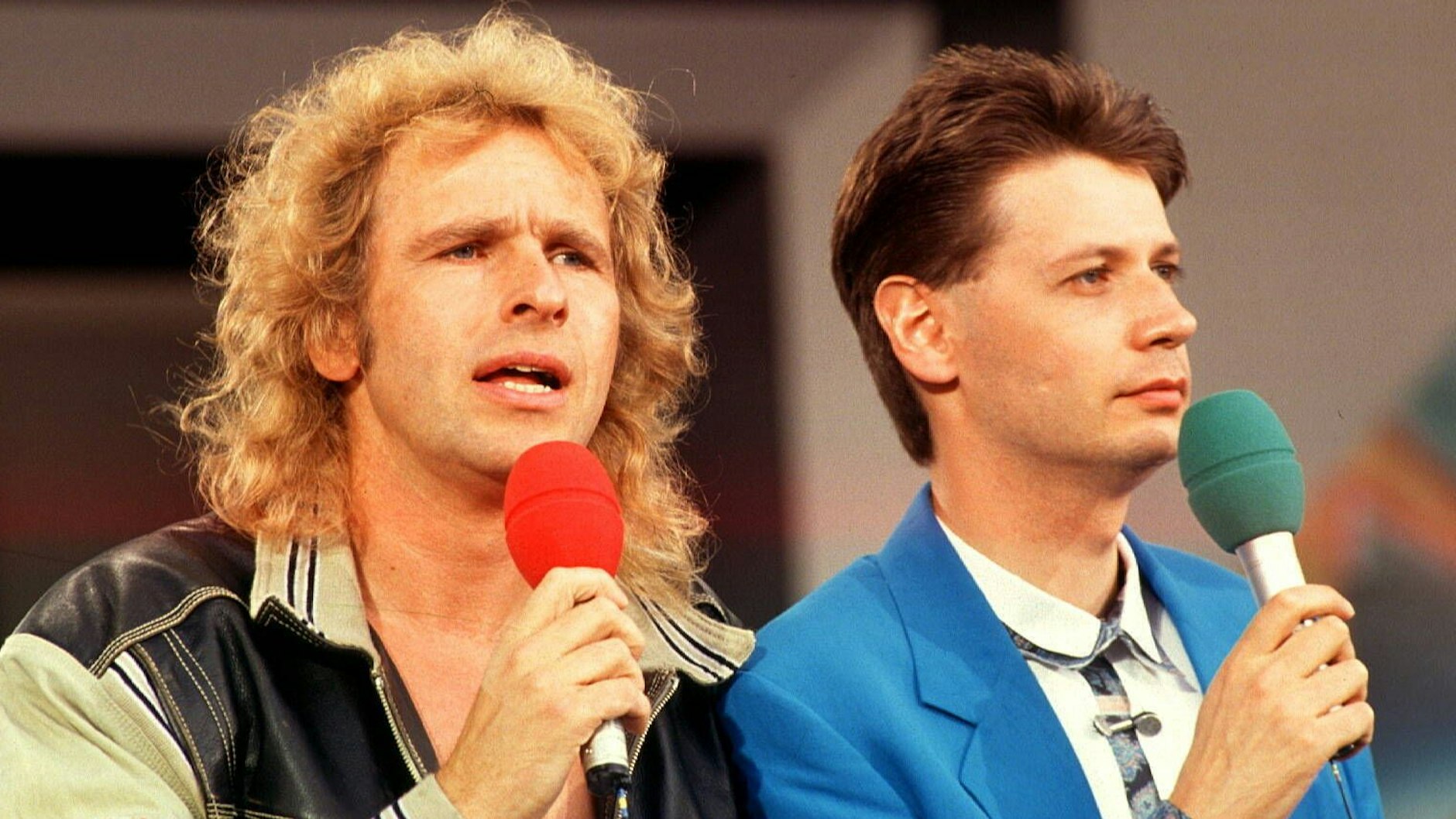Thomas Gottschalk mit Günther Jauch auf der Funkausstellung 1991.