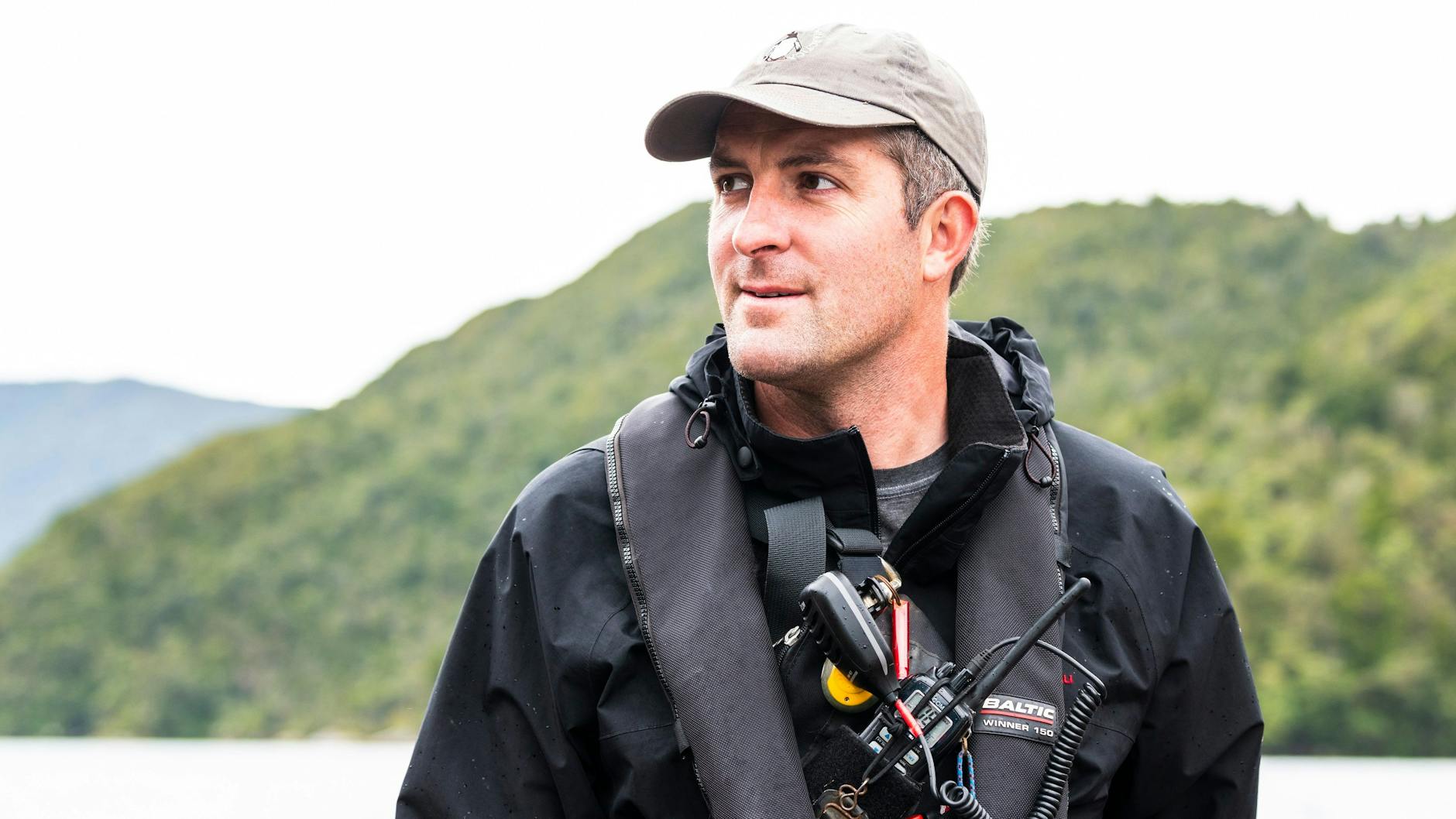 Mitbesitzer der Heritage Expeditions Aaron Russ ist auf einer Reise zum Doubtful Sound, einem Meeresarm im Fiordland auf Neuseeland unterwegs.