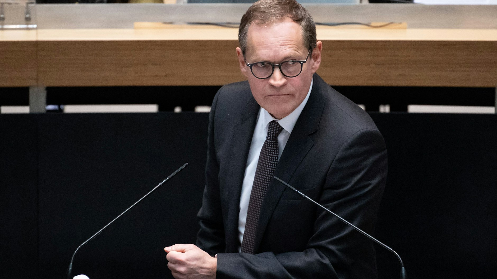 Der Regierende Bürgermeister Michael Müller bei seiner Regierungserklärung, in der er die Berliner Unternehmer kritisierte.&nbsp;