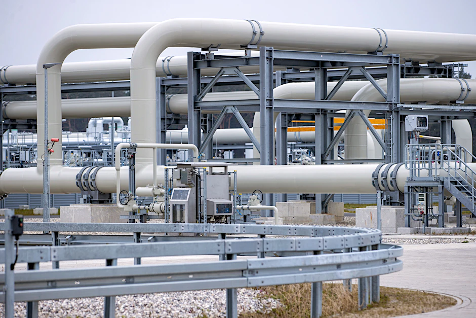 Rohrsysteme und Absperrvorrichtungen in der Gasanlandestation von Nord Stream 2.