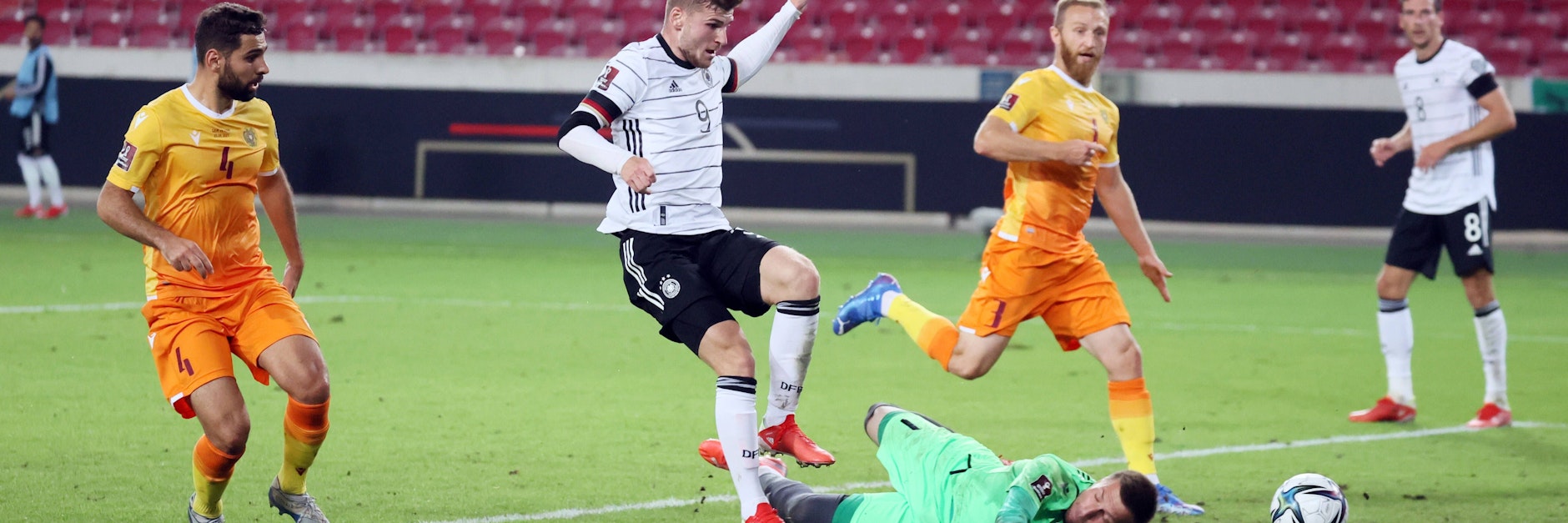 Timo Werner blüht beim neuen Bundestrainer Hansi Flick wieder auf und traf wie hier gegen Armenien in den vergangene drei WM-Quali-Spielen.
