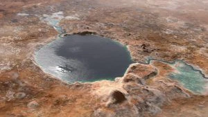Voller Wasser: So könnte der See im Jezero-Krater vor Milliarden von Jahren ausgesehen haben.