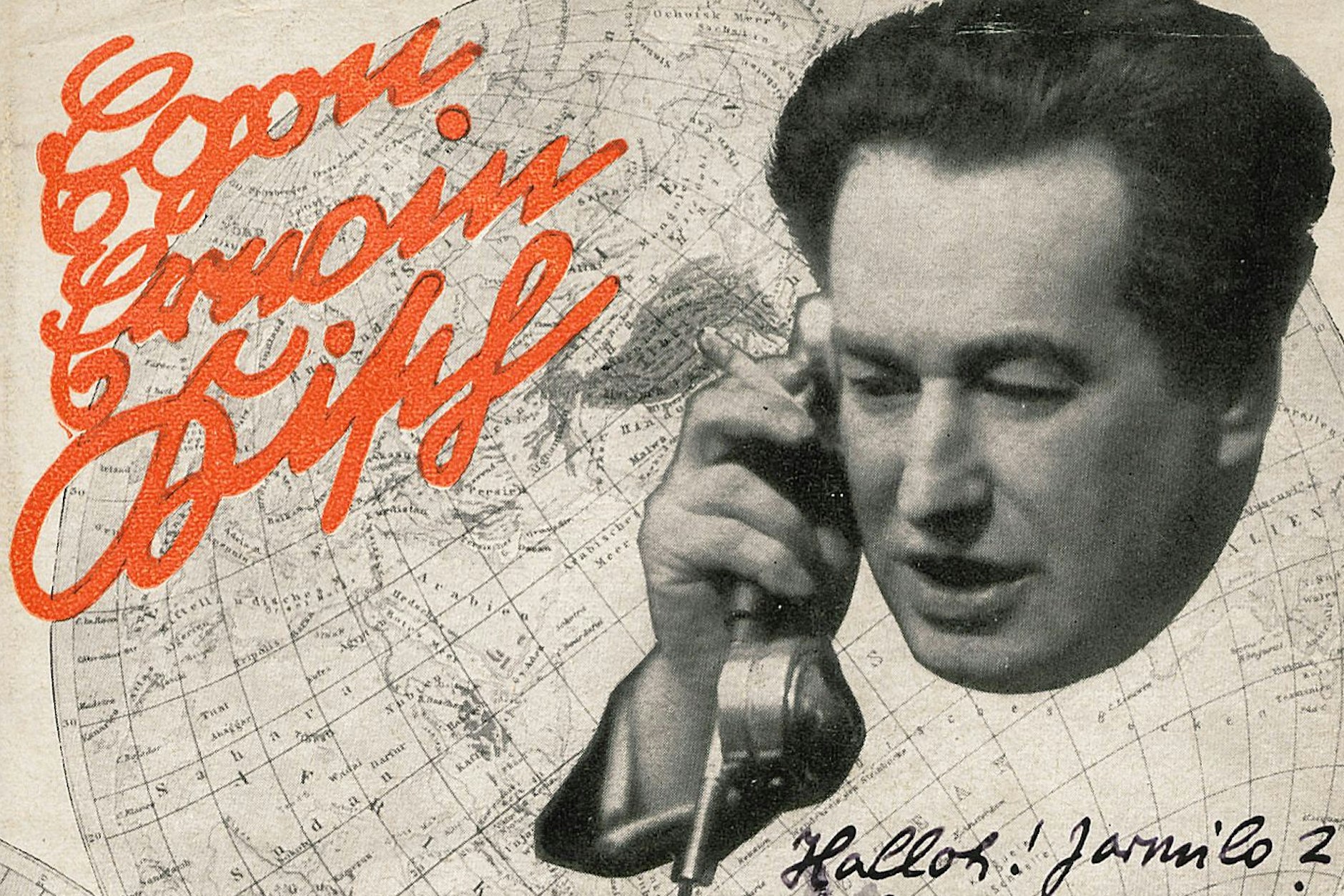 Los 3057: Egon Erwin Kischs eigenhändiges „Hallo! Jarmila?“ auf dem Umschlag (genial gestaltet von Paul Pfund) der Neuauflage seines Sammelbands „Der rasende Reporter“, 1930. Taxe 360 Euro.