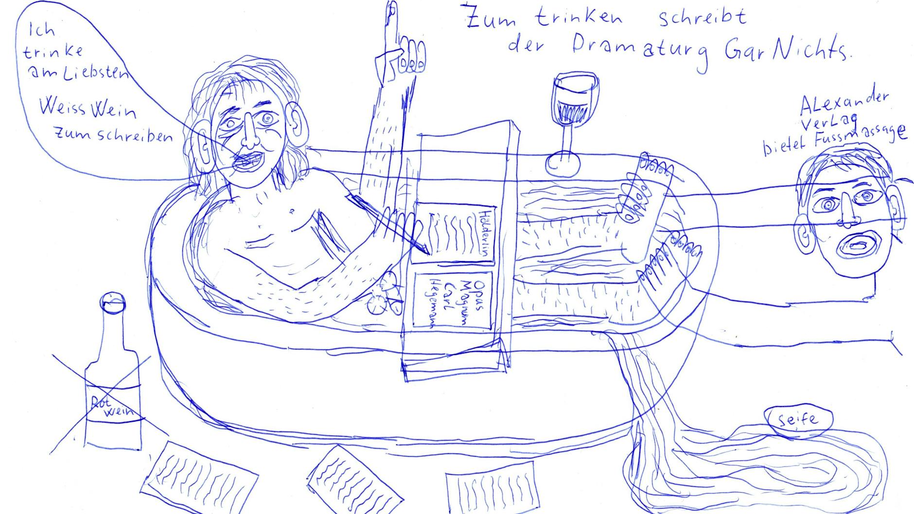 Carl Hegemann in der Badewanne (Abbildung aus dem besprochenen Band)