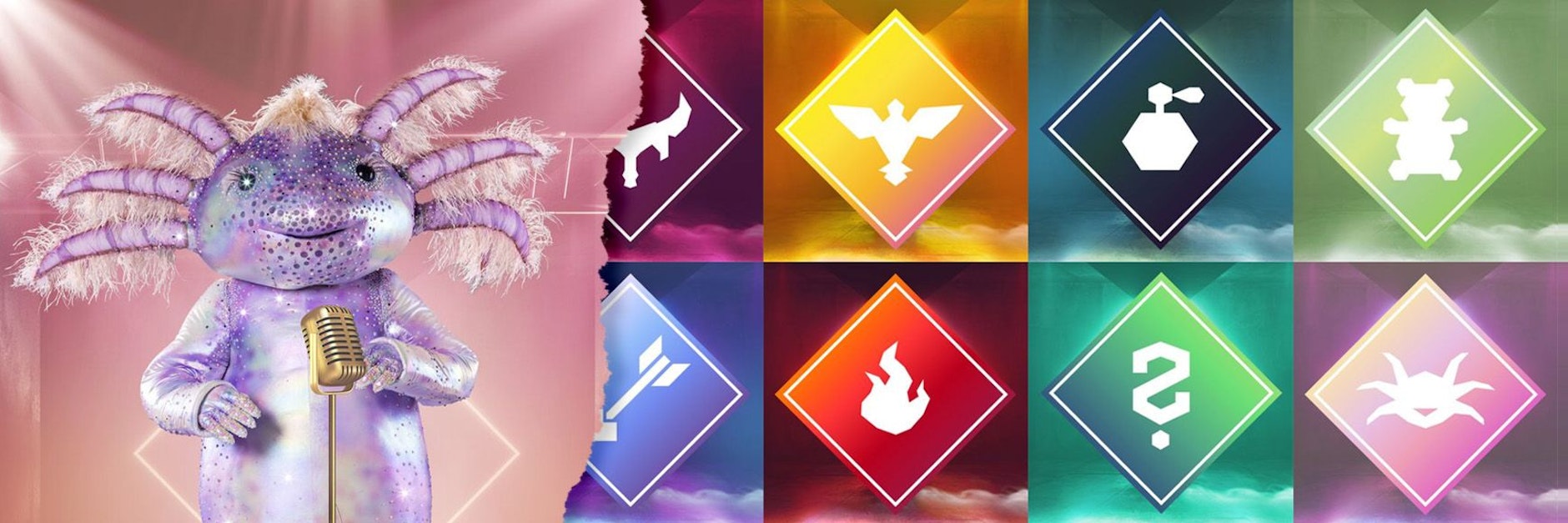 Putzig, oder? Das Axolotl glitzert mit den Scheinwerfern auf der „Masked Singer“-Bühne um die Wette.