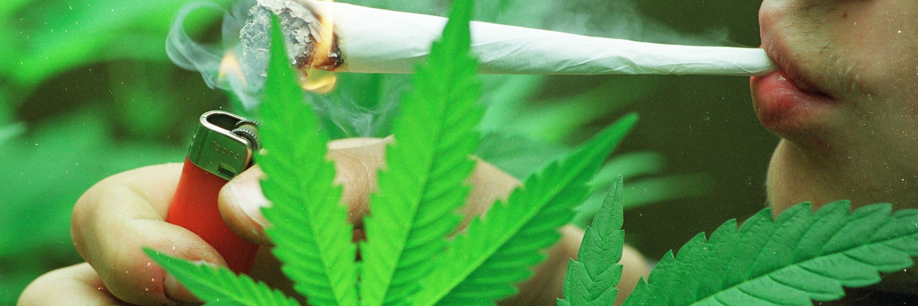 Ein junger Mann raucht einen Joint.