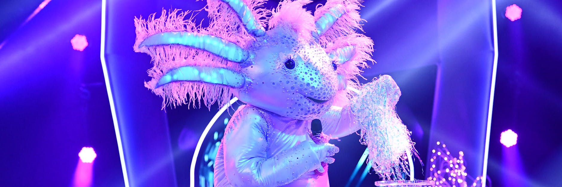 Das Axolotl beim ersten Auftritt auf der Masked Singer-Bühne.