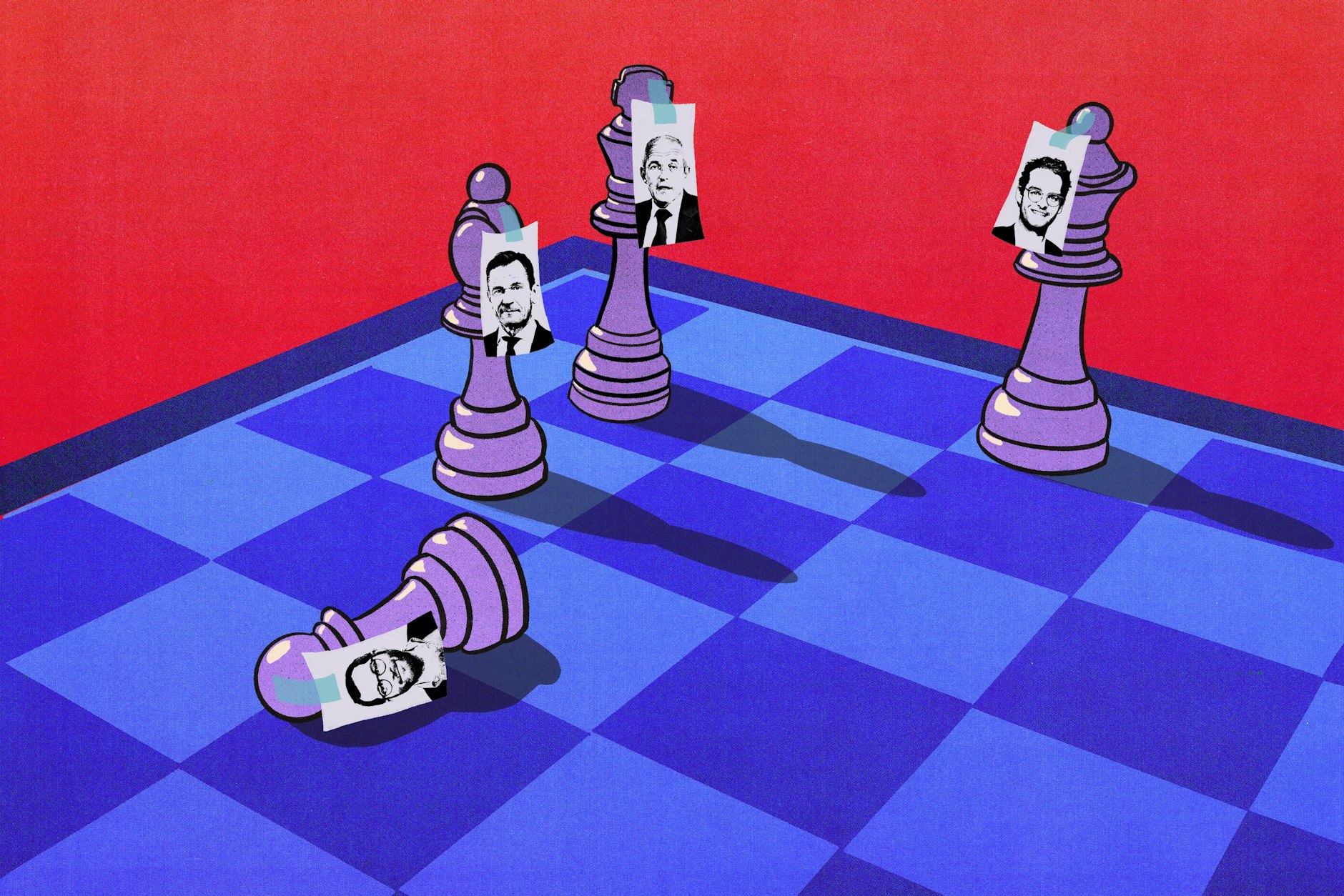 Der gestürzter Bauer: Julian Reichelt. Der Läufer: Mathias Döpfner, Springer-CEO. Die Dame: Claudius Senst, CEO der Bild-Gruppe. Und der König: Johannes Huth von KKR Europe.