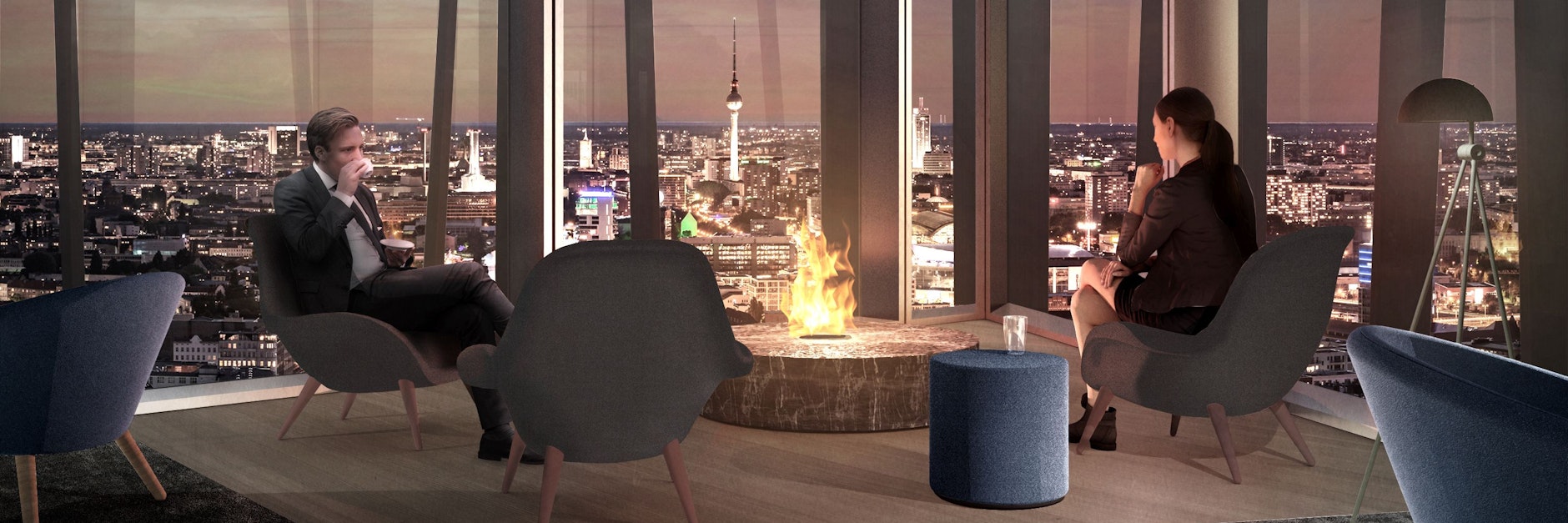 Coole Lounge in luftiger Höhe. So soll es im Estrel-Tower mal aussehen.