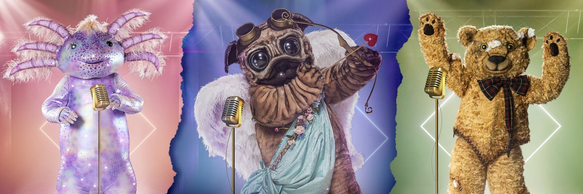 Viel los bei The Masked Singer: Axolotl, Mops und Teddybär sind noch im Rennen, treten am Sonnabend in der zweiten Folge der Kostüm-Show an.