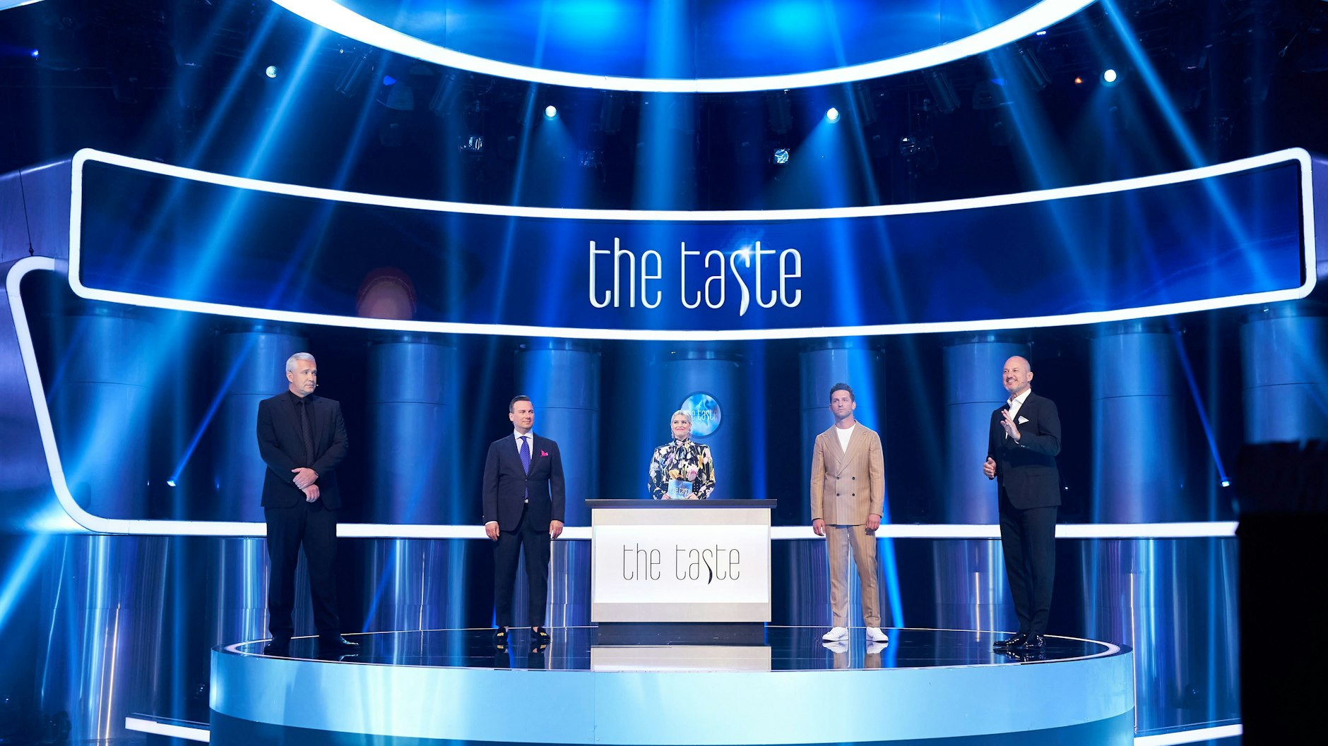 „The Taste“, Staffel 9: Die Teamleader Alexander Herrmann, Tim Raue, Angelika Kirsch, Alex Kumptner und Frank Rosin (v. l.)