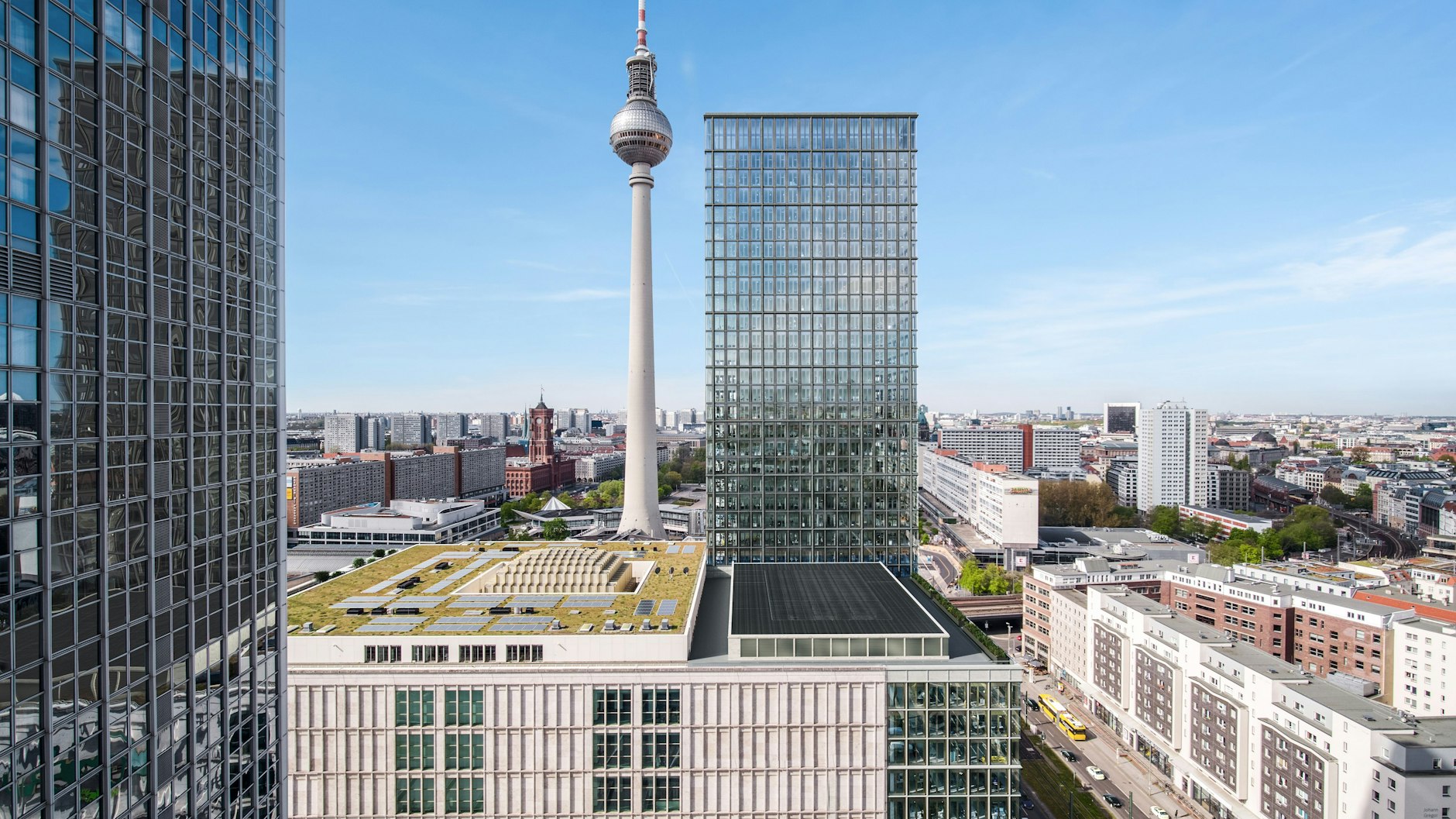 Blick in die Zukunft: Die Simulation zeigt, wie der Büroturm neben der Galeria Kaufhof aussehen soll. Ein Teil des alten Warenhauses muss für das Hochhaus abgerissen werden.