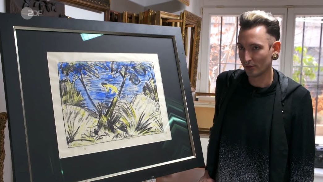 So hängt das Bild nun in der Wohnung von „Bares für Rares“-Händler Fabian Kahl – er gibt es nicht mehr her.