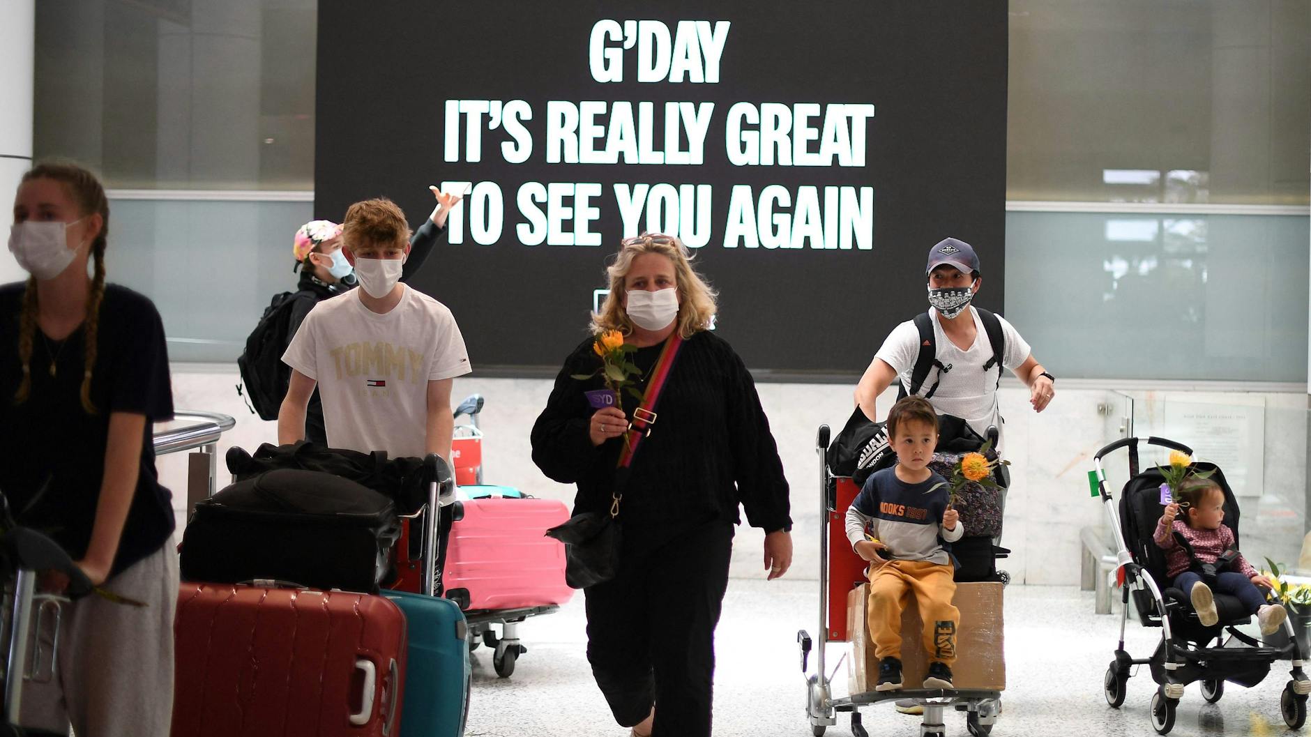 Der Flughafen Sydney begrüßt die Ankömmlinge: „Es ist wirklich schön, Sie wiederzusehen.“