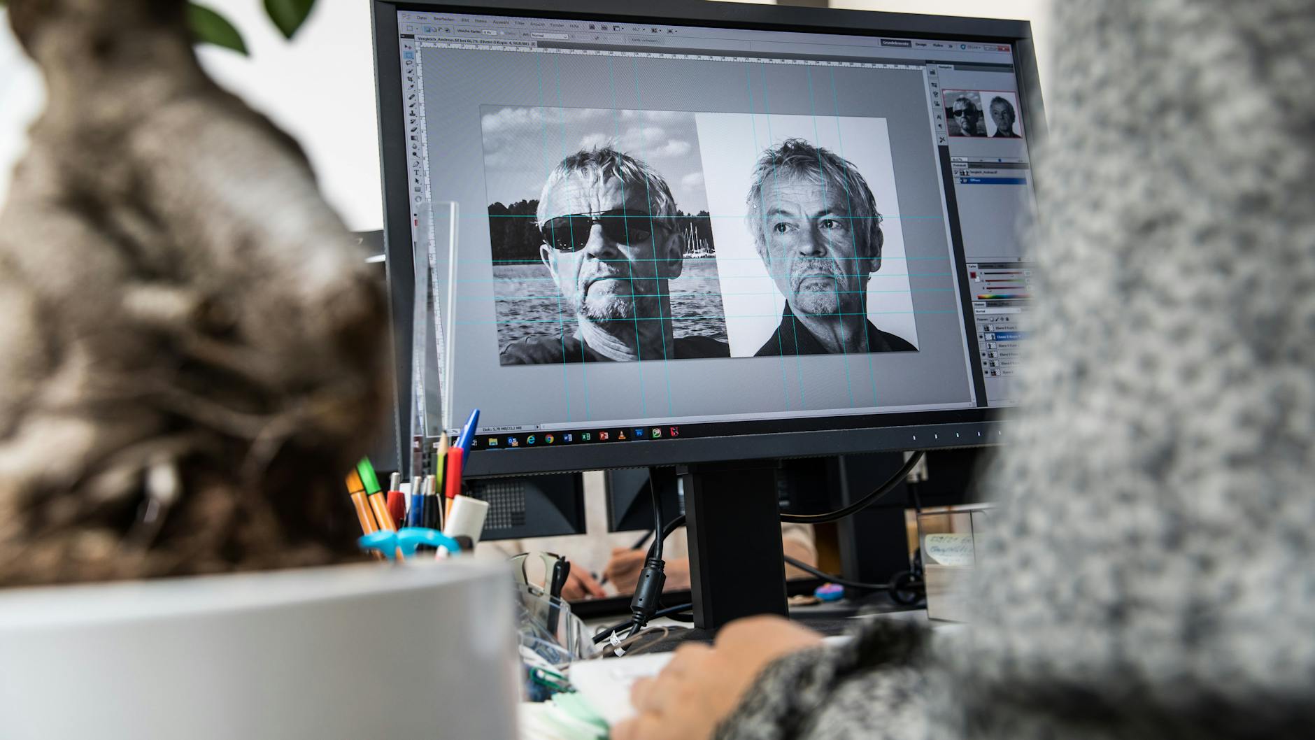 Im Fachbereich Visuelle Personenidentifizierung wird das Bild des Verdächtigen mit dem aus dem LKA-Fotostudio (rechts) verglichen. Das Ergebnis: Er ist es.