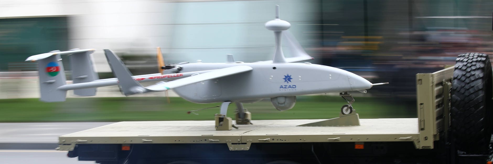 Eine in israelisch-aserbaidschanische Drohne wurde bei der Siegesparade in Baku vorgeführt.