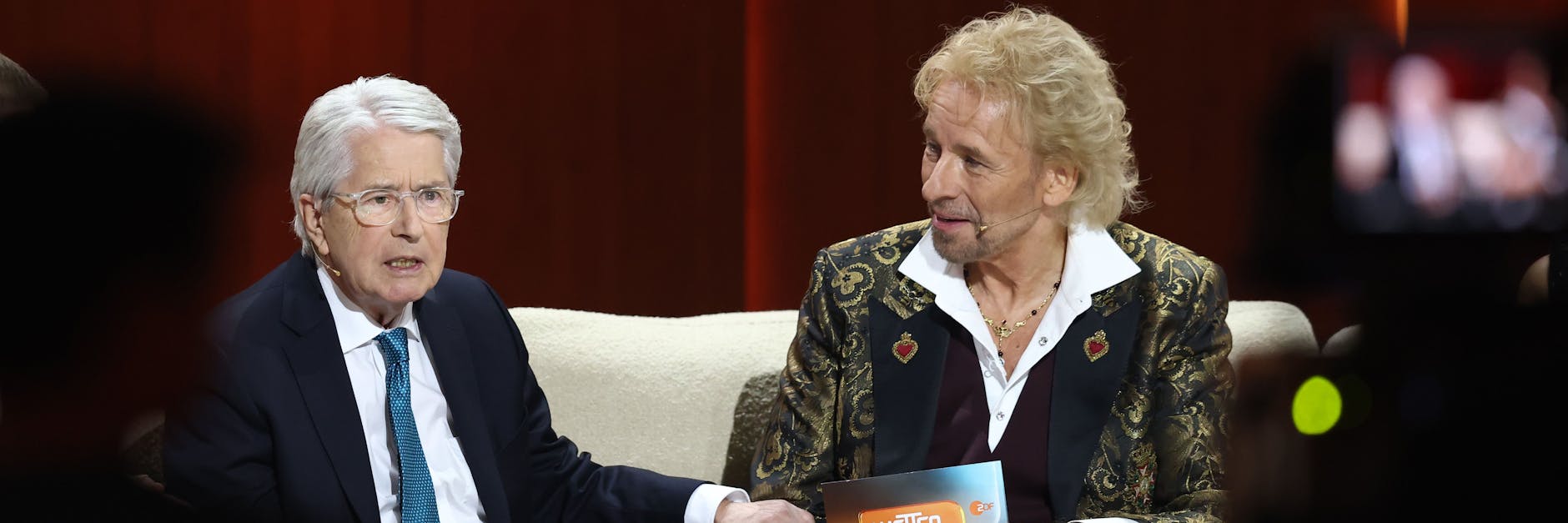 TV-Legenden: Frank Elstner und Thomas Gottschalk bei „Wetten, dass ..?“. 