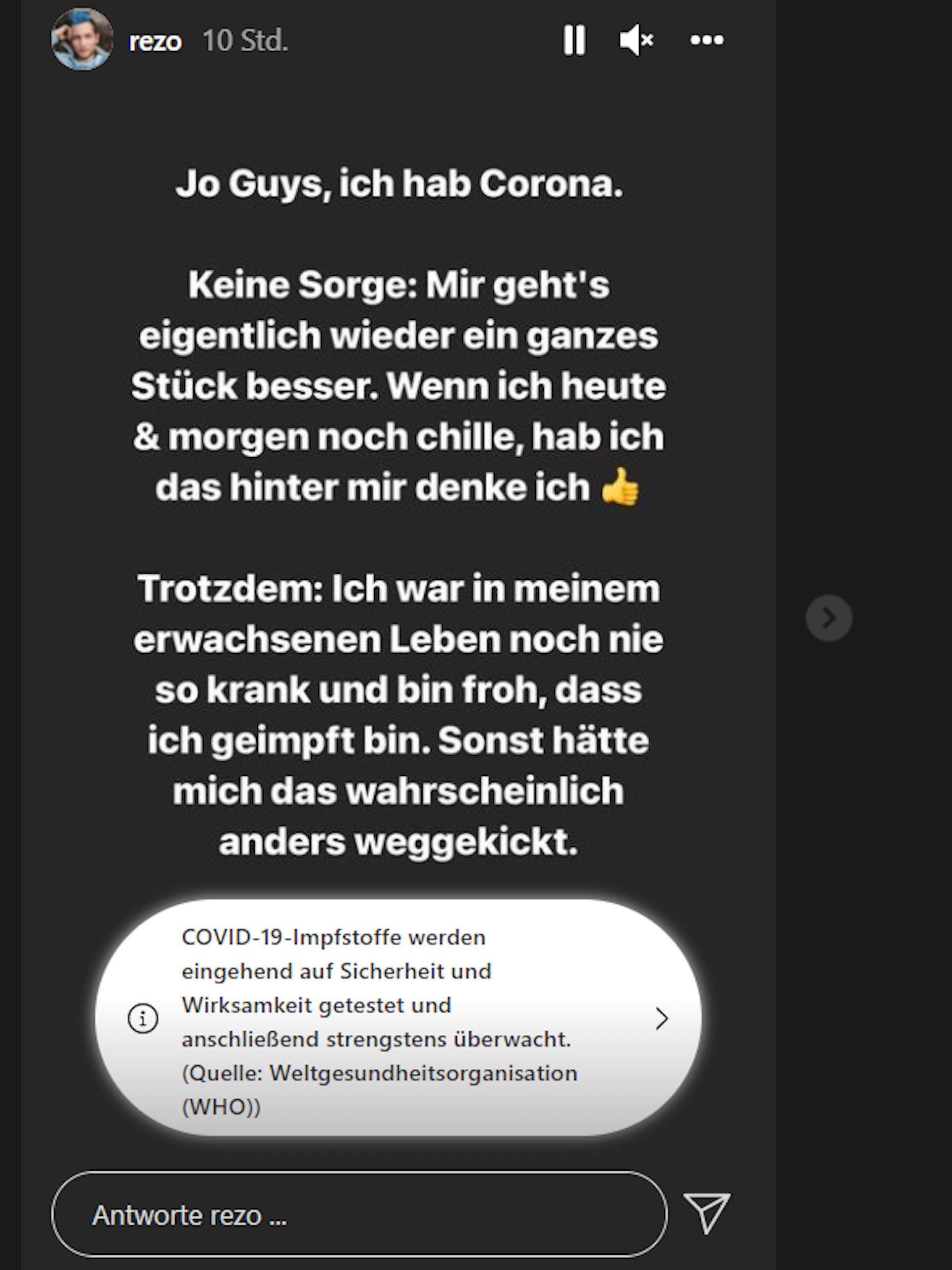 Mitteilung in der Instagram-Story von Rezo