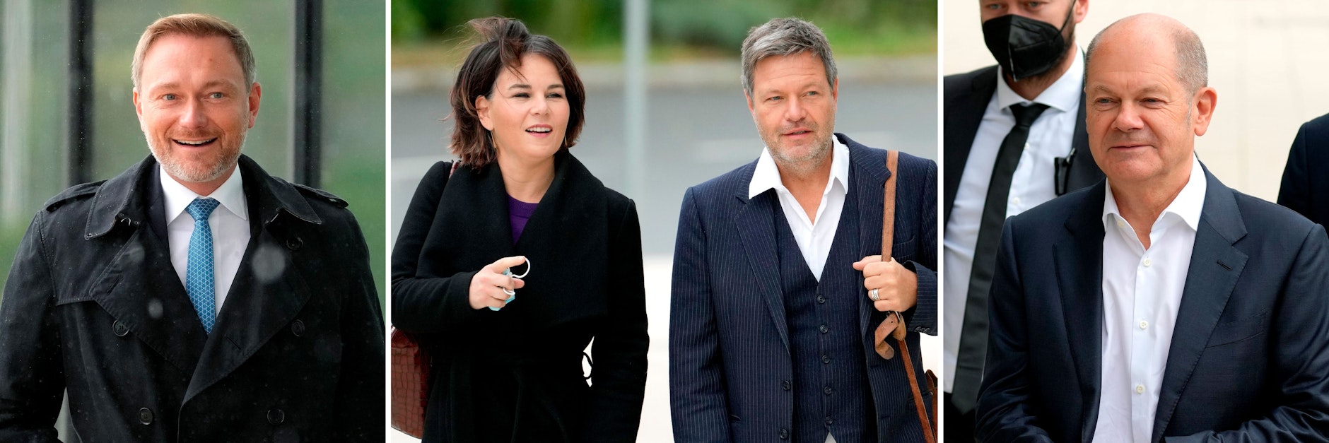 Ampel-Koalitionäre: Christian Lindner (FDP), Annalena Baerbock, Robert Habeck (Grüne) und Olaf Scholz (SPD). 