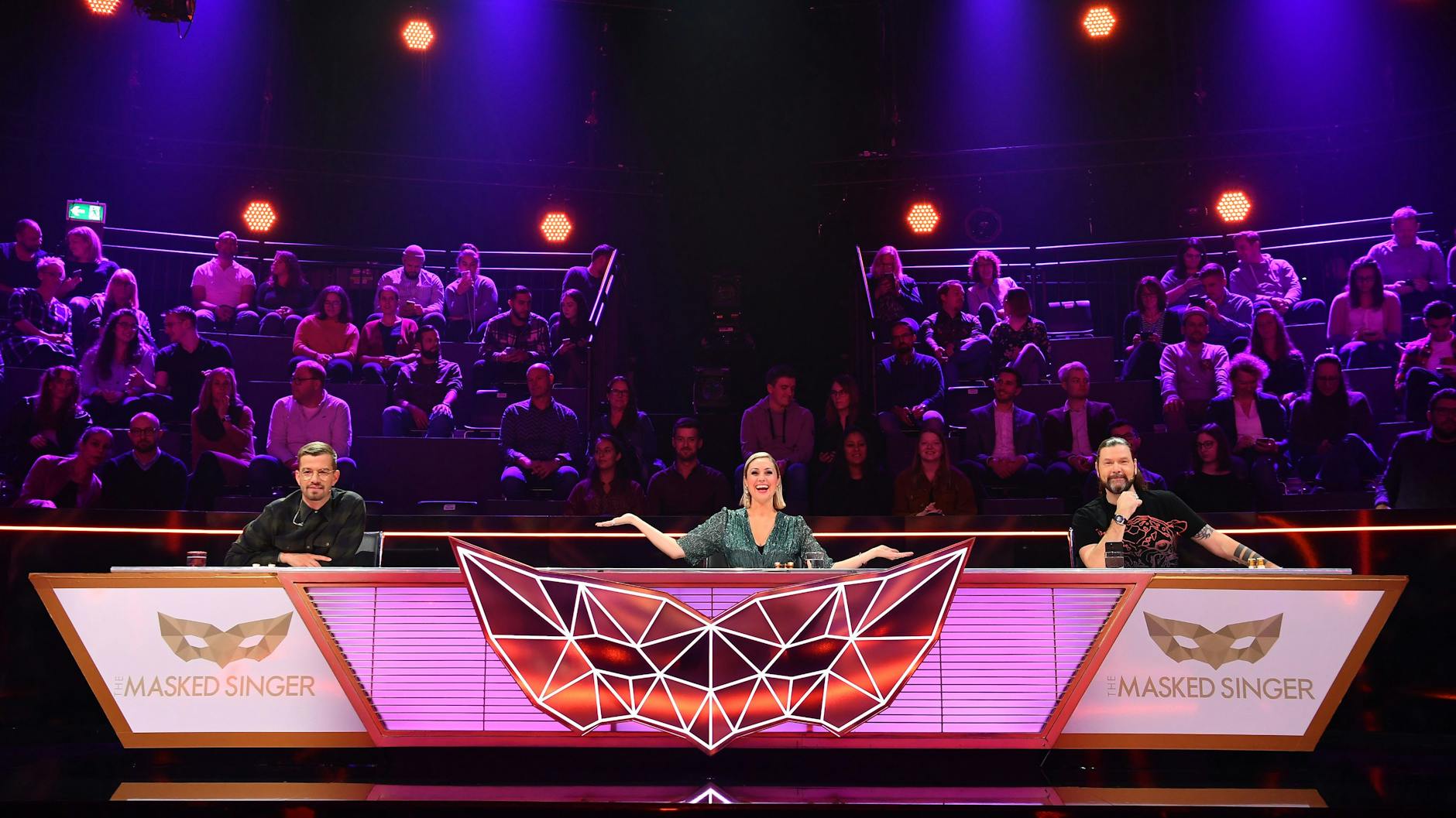 Das Rateteam im Halbfinale von „The Masked Singer“: Joko Winterscheidt, Ruth Moschner und Rea Garvey.