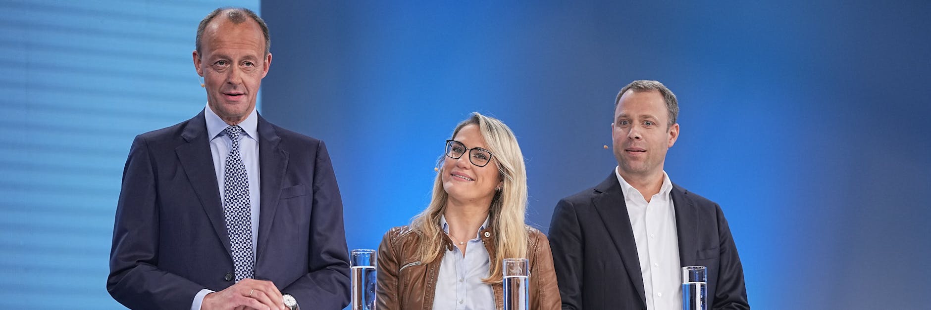 Friedrich Merz (l.) mit seinem Team: Mario Czaja soll CDU-Generalsekretär werden, mit Christina Stumpp als Vize.