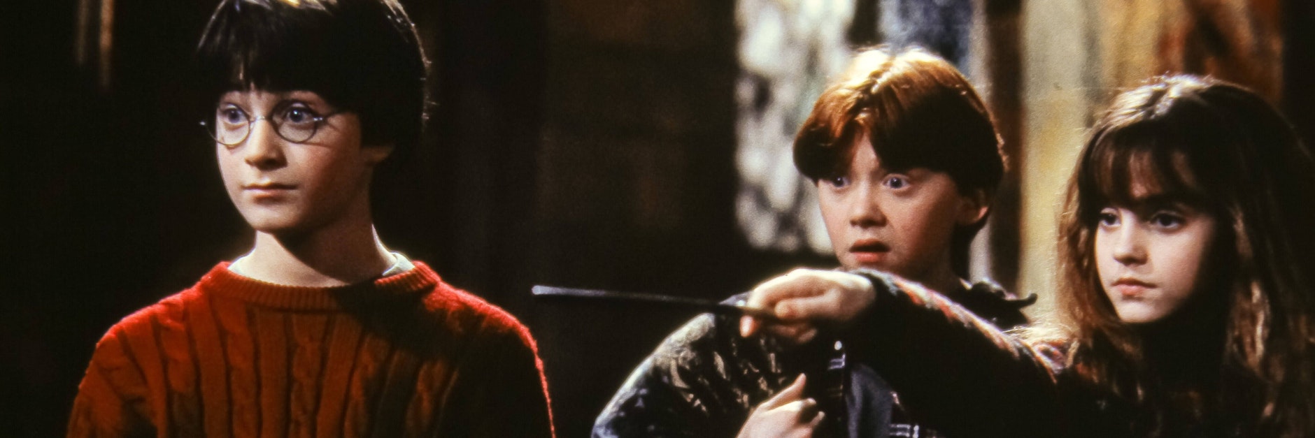 Eine Szene aus „Harry Potter und der Stein der Weisen“ mit Daniel Radcliffe, Rupert Grint und Emma Watson (v.l.).