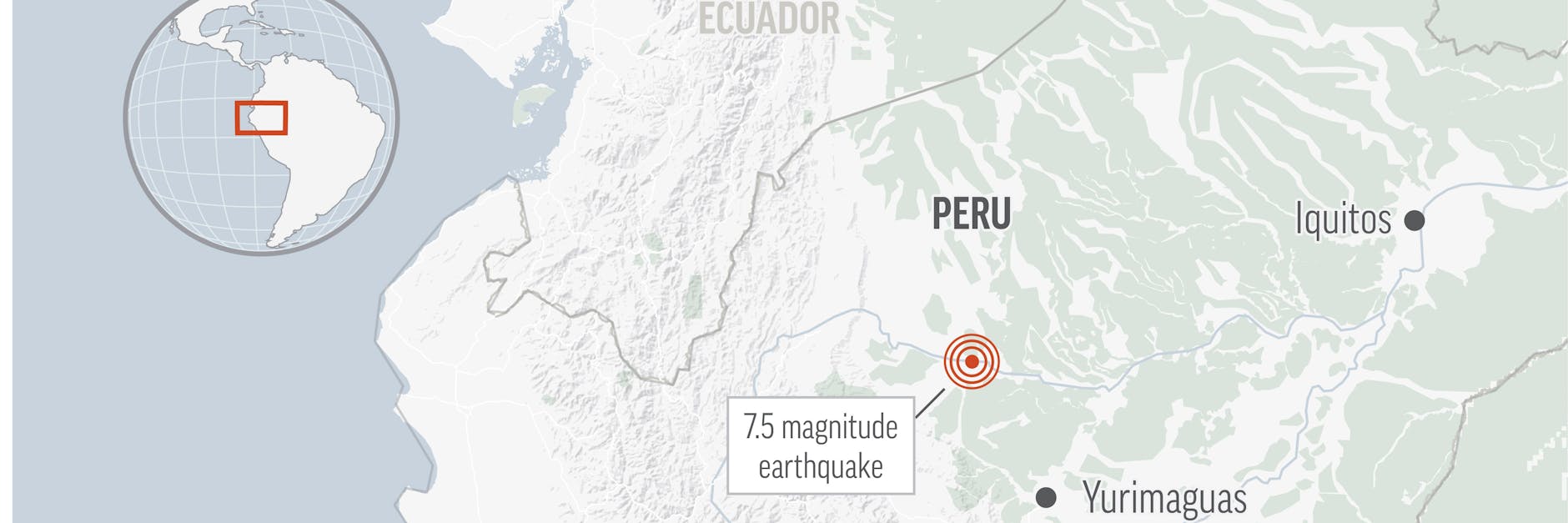 Das Zentrum des Erdbebens lag in einer dünn besiedelten Region rund hundert Kilometer östlich der Stadt Santa María de Nieva in der Amazonasregion.