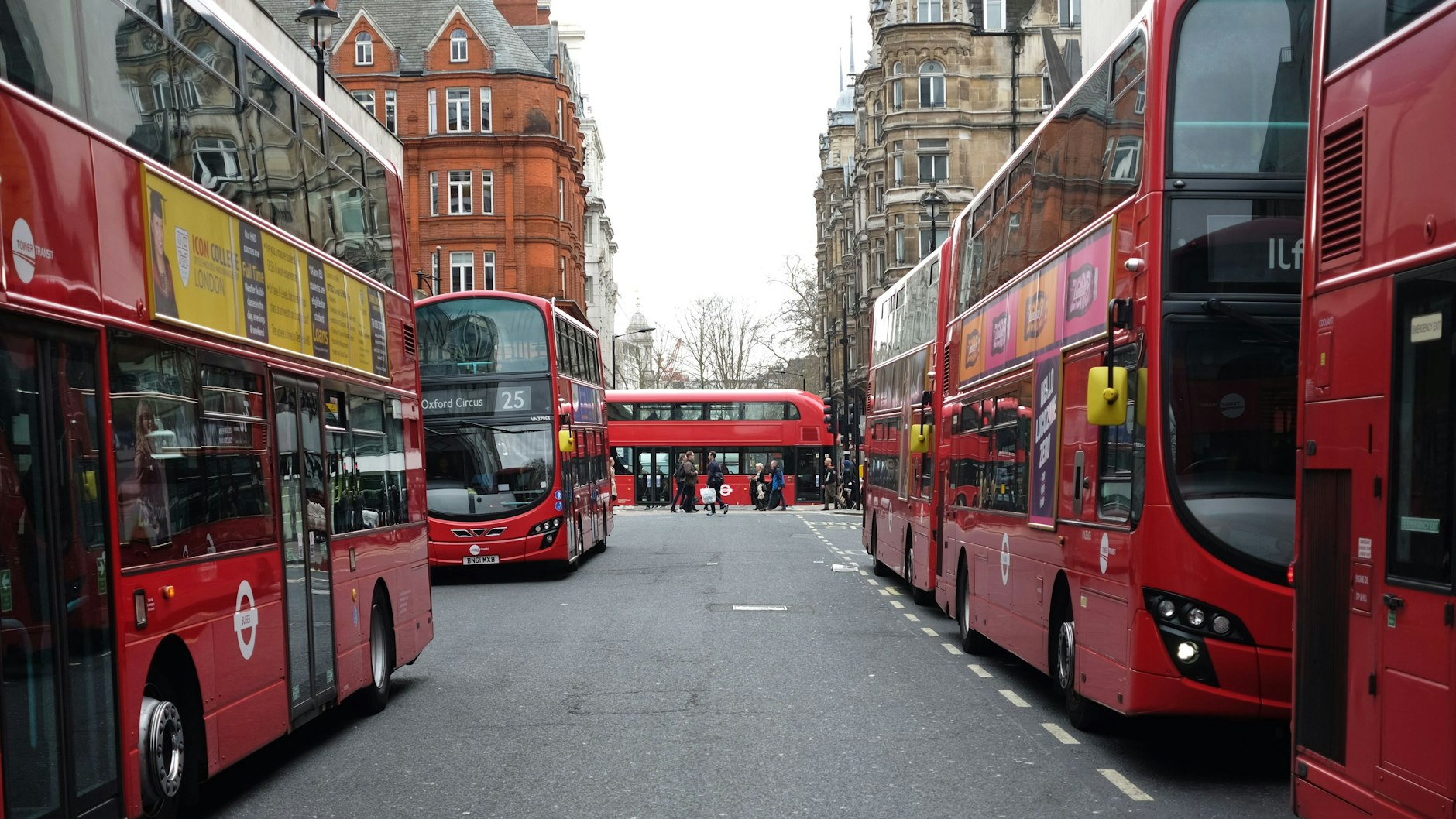 Busse in London: In Großbritannien wechseln viele Fahrer aus dem Bus in den Lastwagen. 