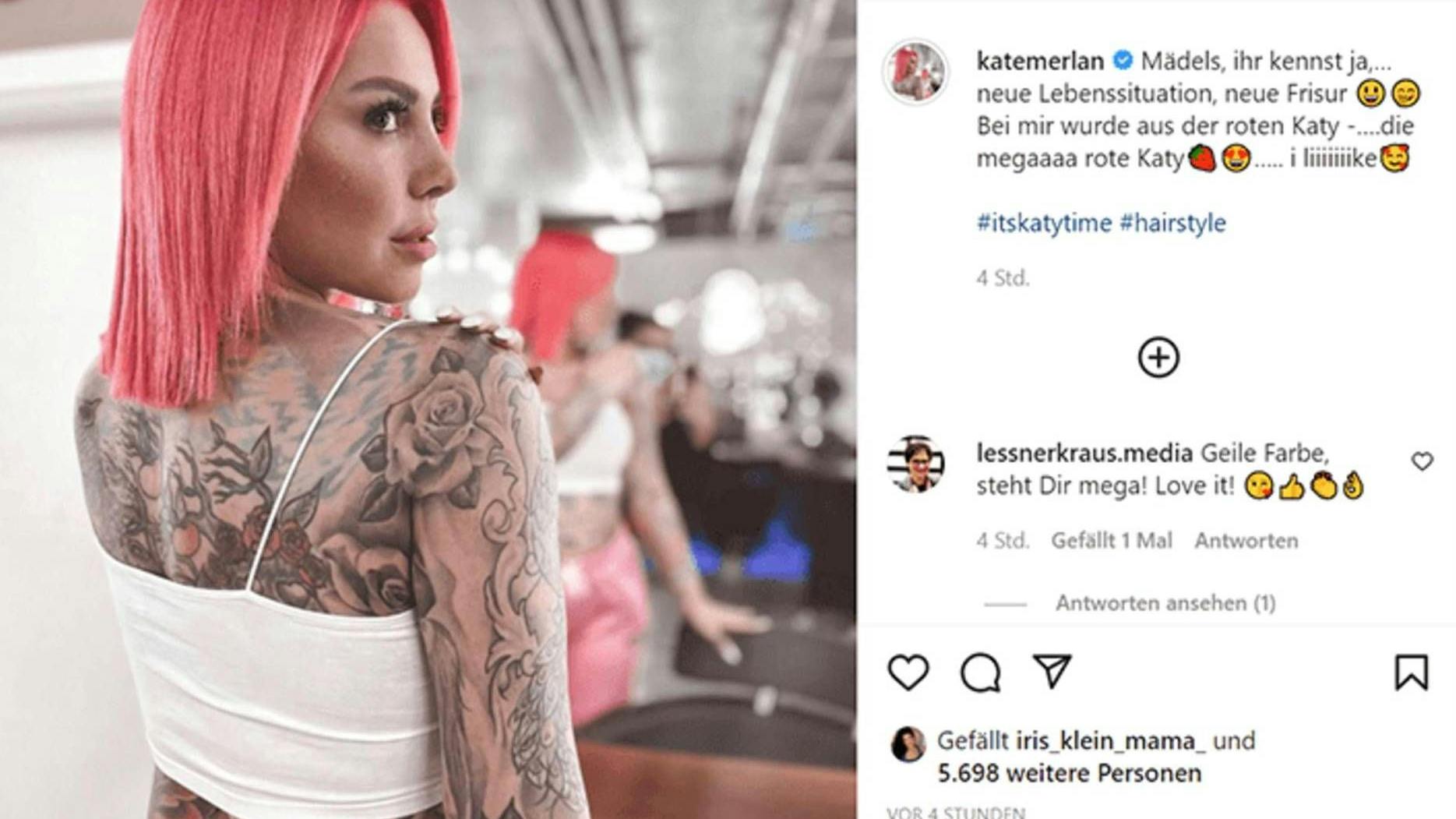 Kate Merlan zeigte sich auf Instagram mit neuer Frisur.