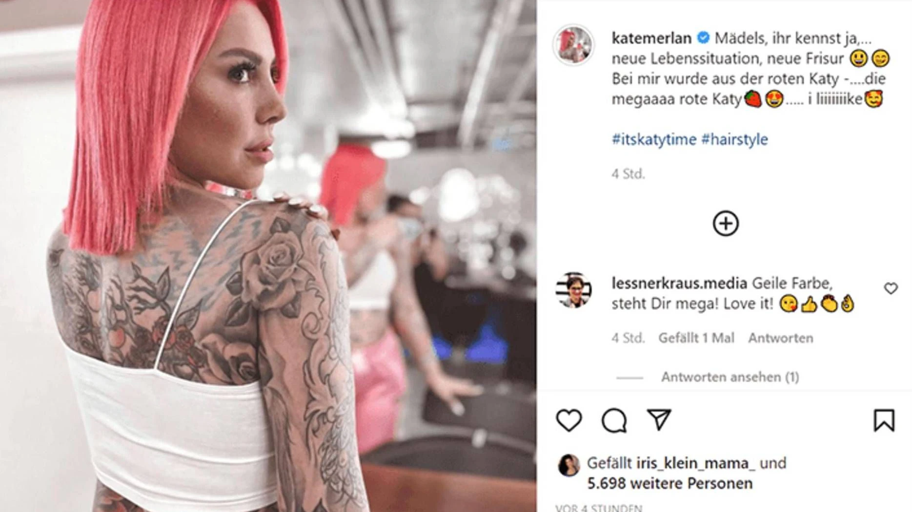 Kate Merlan zeigte sich auf Instagram mit neuer Frisur.