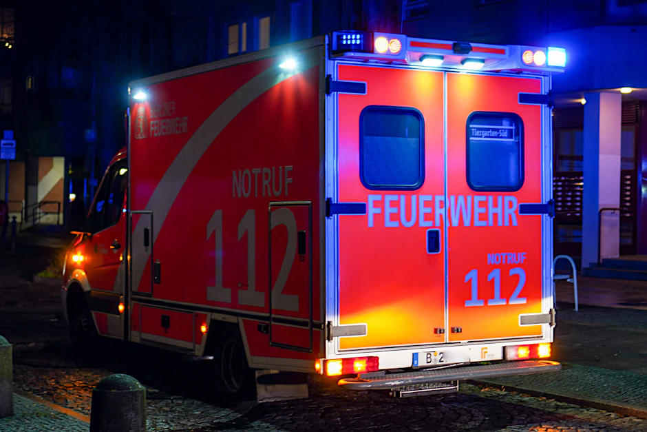 Ein Rettungswagen der Berliner Feuerwehr steht an einer Unfallstelle (Symbolbild).