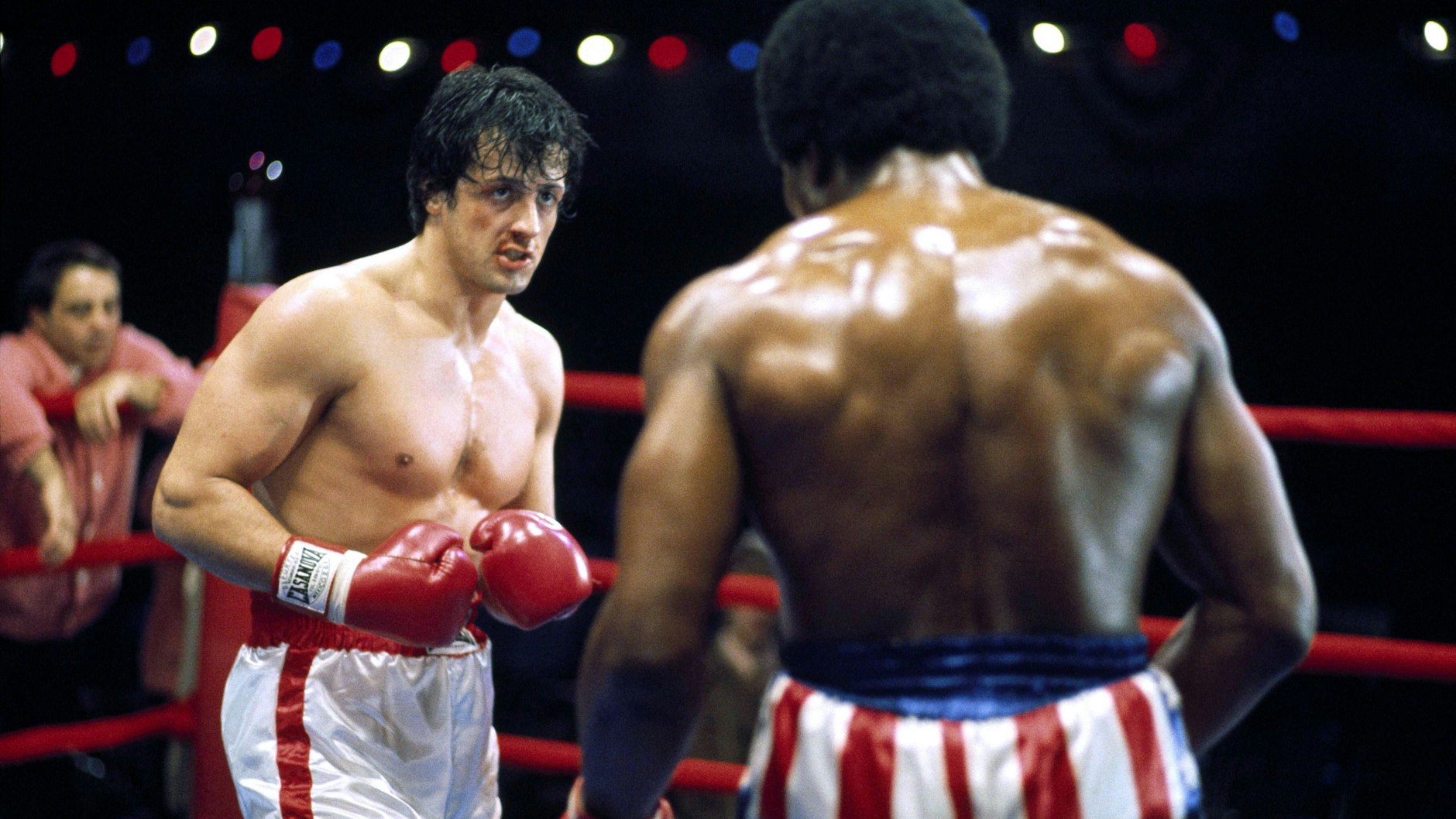 Sylvester Stallone und Carl Weathers in einer Szene aus „Rocky – Die Chance seines Lebens“, 1976.