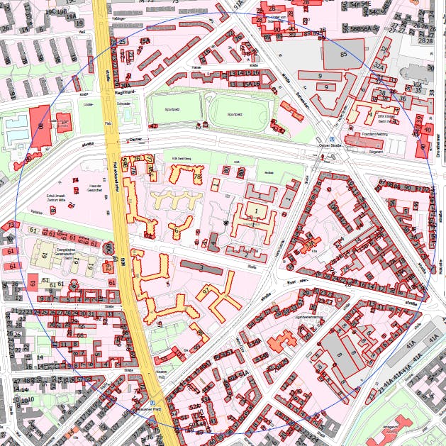 Alle rot markierten Häuser müssen am 12. Dezember bis 6 Uhr am Morgen verlassen werden. 