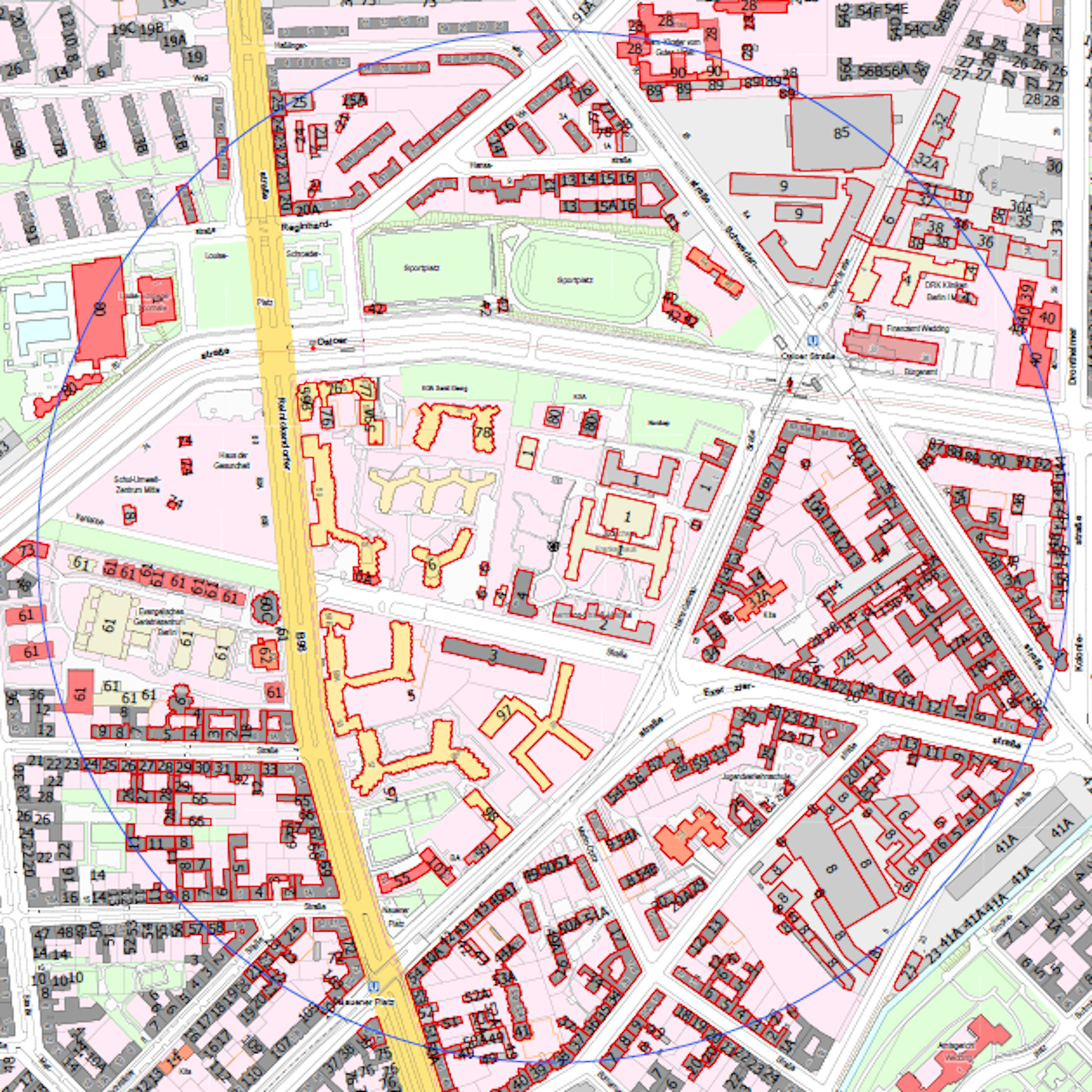 Alle rot markierten Häuser müssen am 12. Dezember bis 6 Uhr am Morgen verlassen werden.&nbsp;