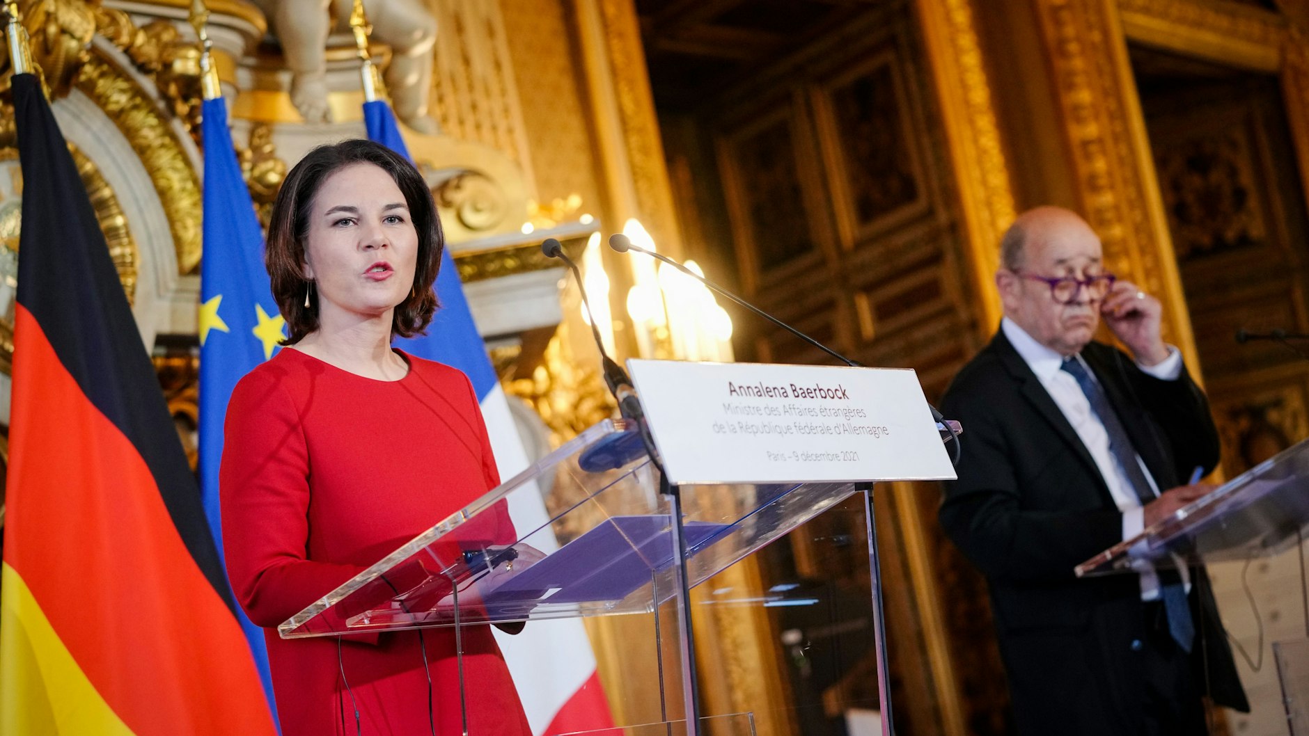 Außenministerin Annalena Baerbock (Bündnis 90/Die Grünen) und ihr französischer Amtskollege Jean-Yves Le Drian.