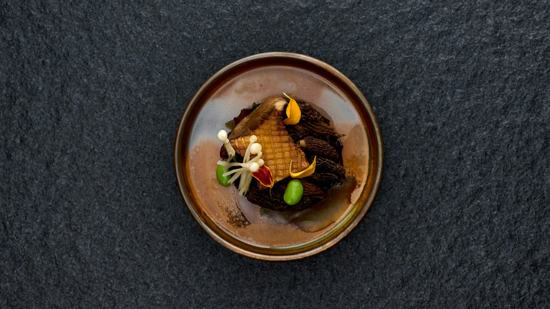 Schmeckt nicht nur, sondern ist auch sehr bekömmlich: der köstliche Wakame-Salat mit Soja und in Mirin-Essig gebeizten Kräuterseitlingen.