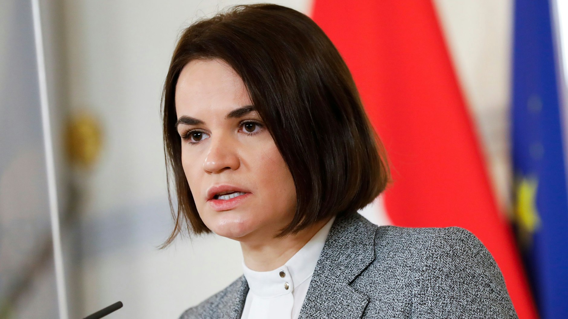 Swetlana Tichanowskaja, belarussische Oppositionspolitikerin, wird mit dem Karlspreis 2022 ausgezeichnet (Archivbild).