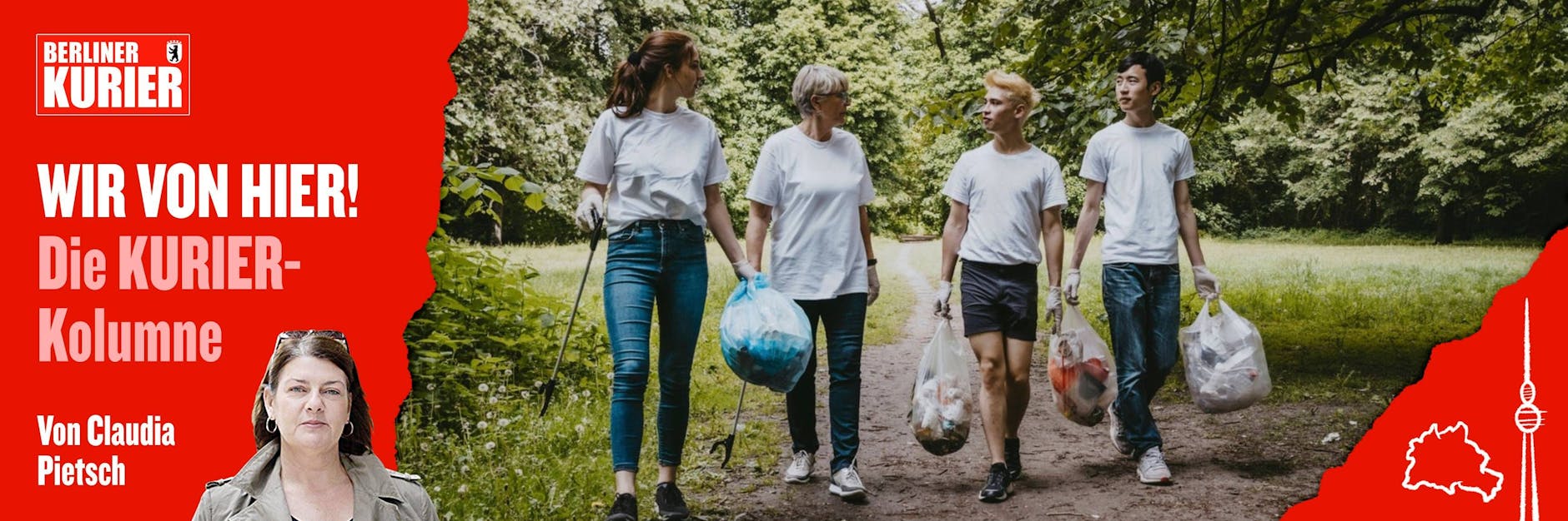 Junge Menschen holen säckeweise Müll aus einem Park.