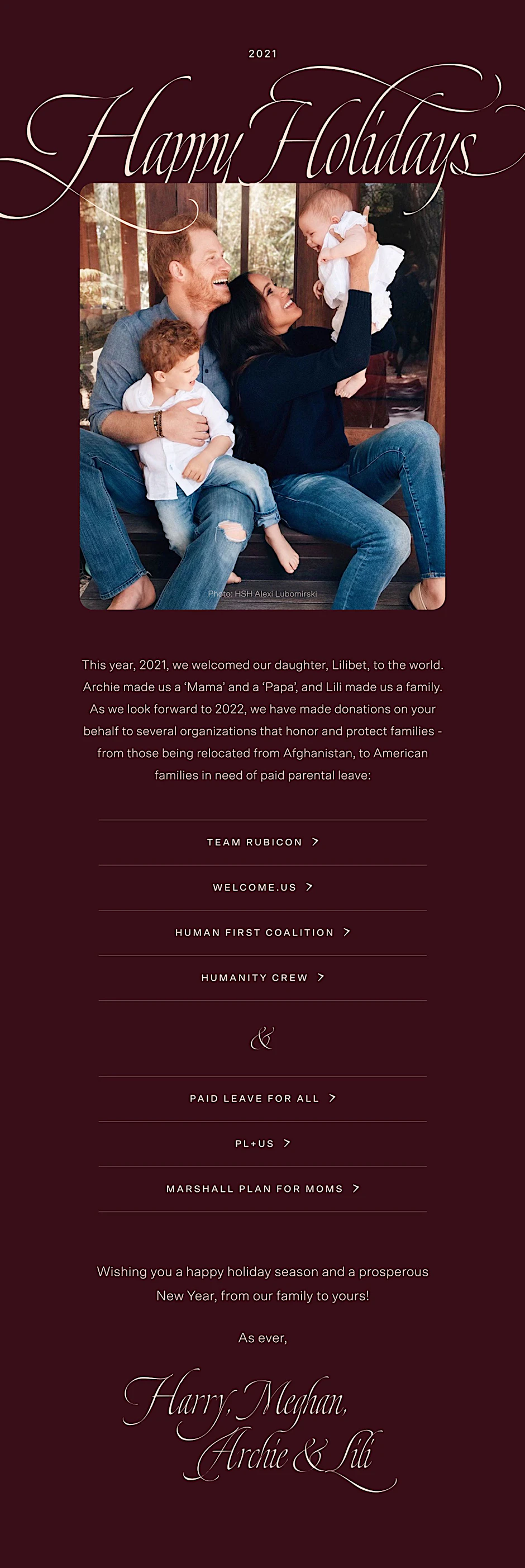 Prinz Harry und Herzogin Meghan haben erstmals ein gemeinsames Familienfoto mit ihren beiden Kindern veröffentlicht.&nbsp;&nbsp;