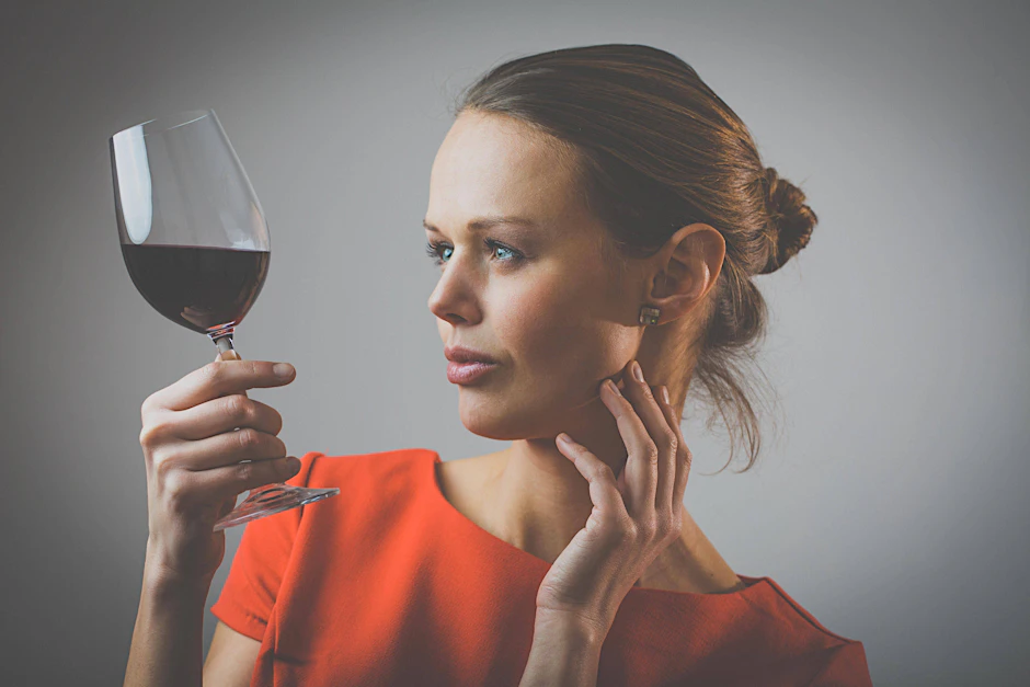 Eine Frau hält ein Glas Rotwein in der Hand. (Symbolbild)
