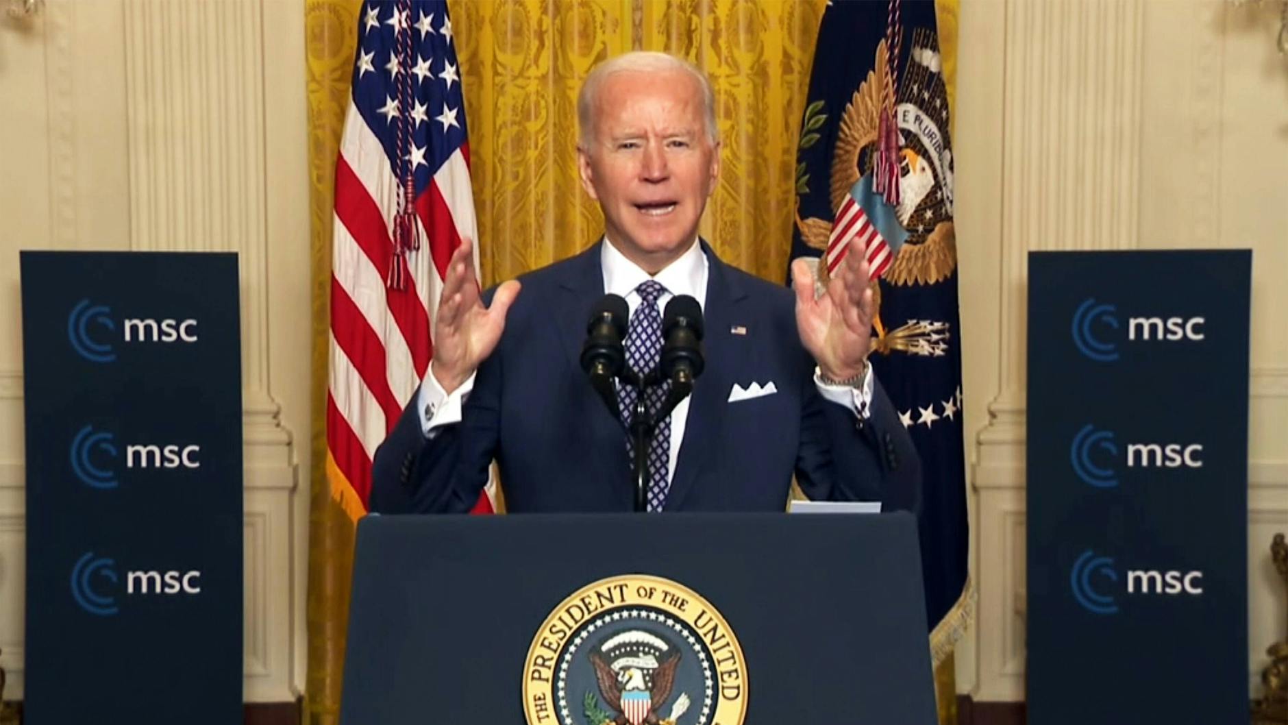 US-Präsident Joe Biden hält seine Rede. Sie wird per Video übertragen.