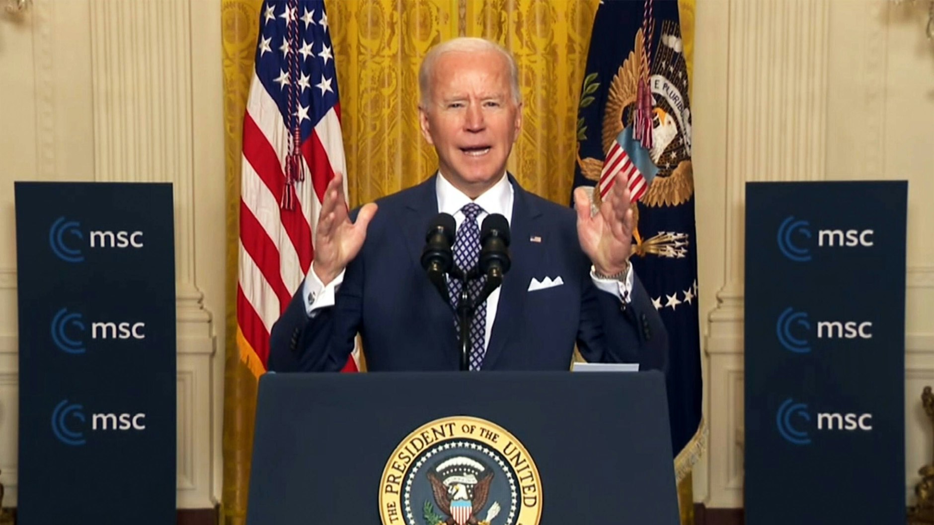 US-Präsident Joe Biden hält seine Rede. Sie wird per Video übertragen.