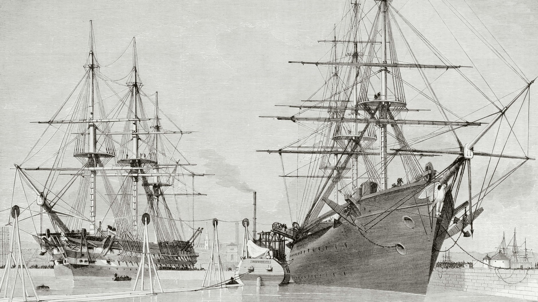 Die beiden Marineschiffe „HMS Agamemnon“ und „HMS Niagara“ hatten die Telegrafenkabel an Bord.&nbsp;