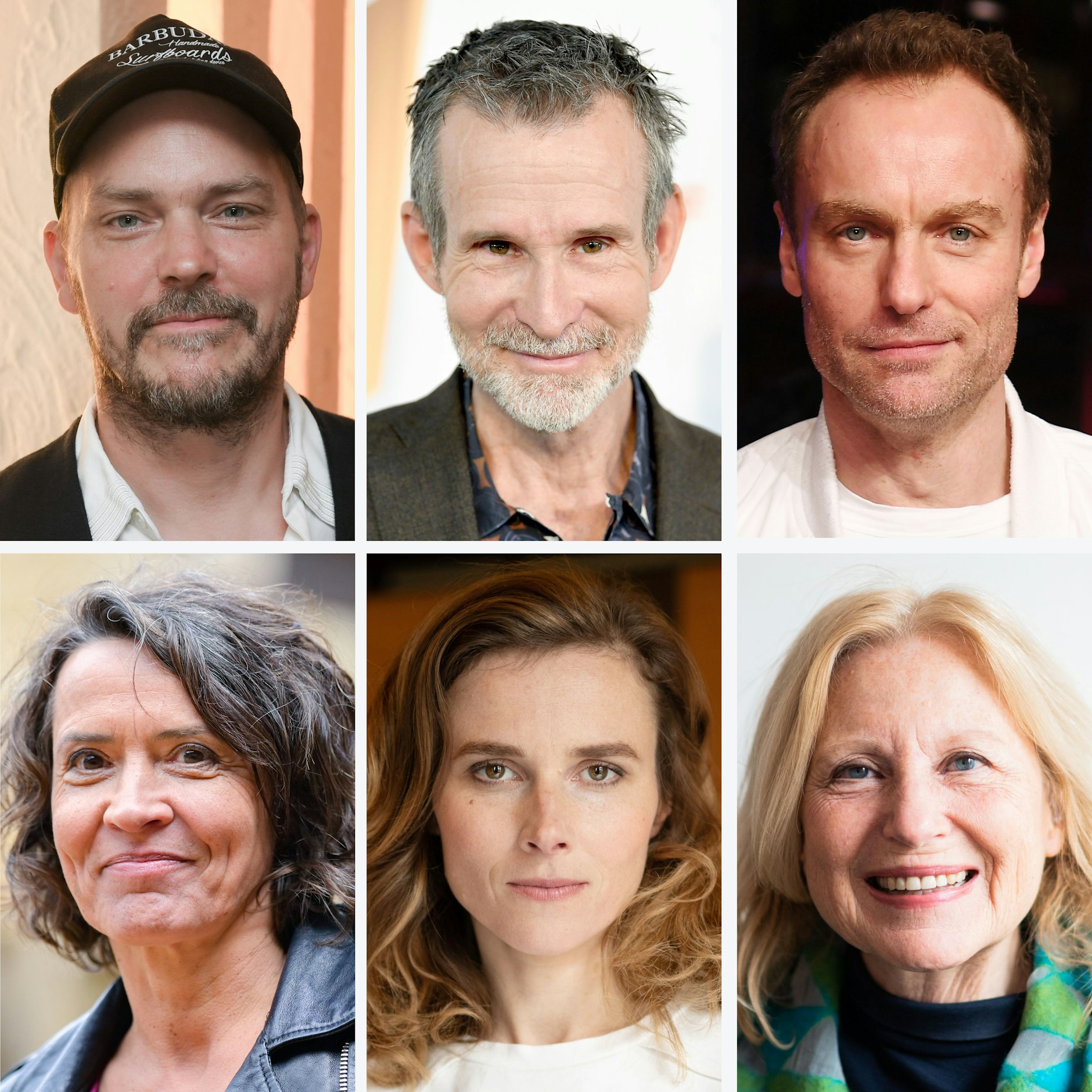 Sie haben sich geoutet: Der Schauspieler Godehard Giese (obere Reihe, v.l.n.r.), Ulrich Matthes, Präsident der Deutschen Filmakademie, und Schauspieler Mark Waschke. Die Schauspielerin Ulrike Folkerts (untere Reihe, v. l.n.r.), die Schauspielerin Karin Hanczewski und die Schauspielerin Maren Kroymann.