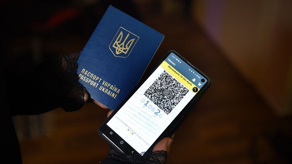 Der ukrainische Reisepass von Nataliya Nesterenko und das Handyticket.