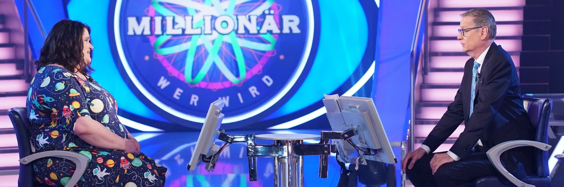 Kandidatin Anja Eich mit Günther Jauch bei „Wer wird Millionär“.