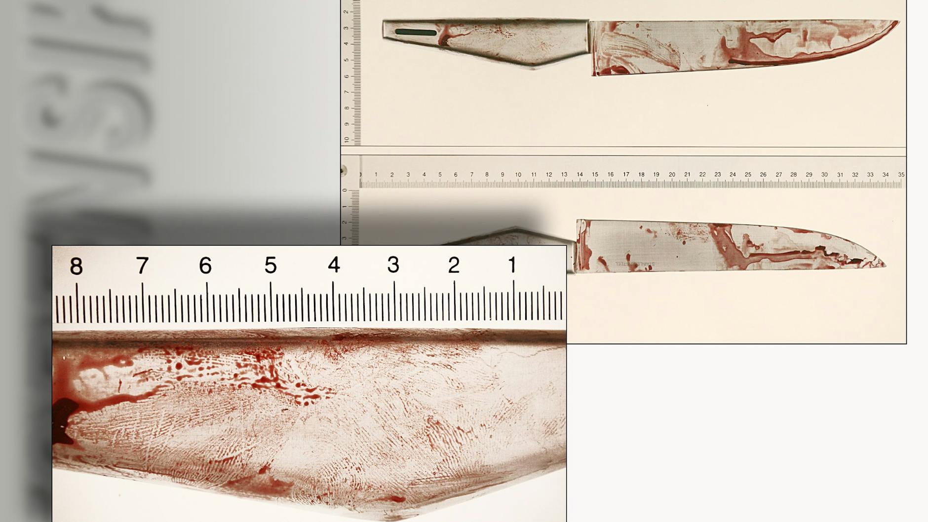 Ein Messer mit blutsuspekten daktyloskopischen Spuren.